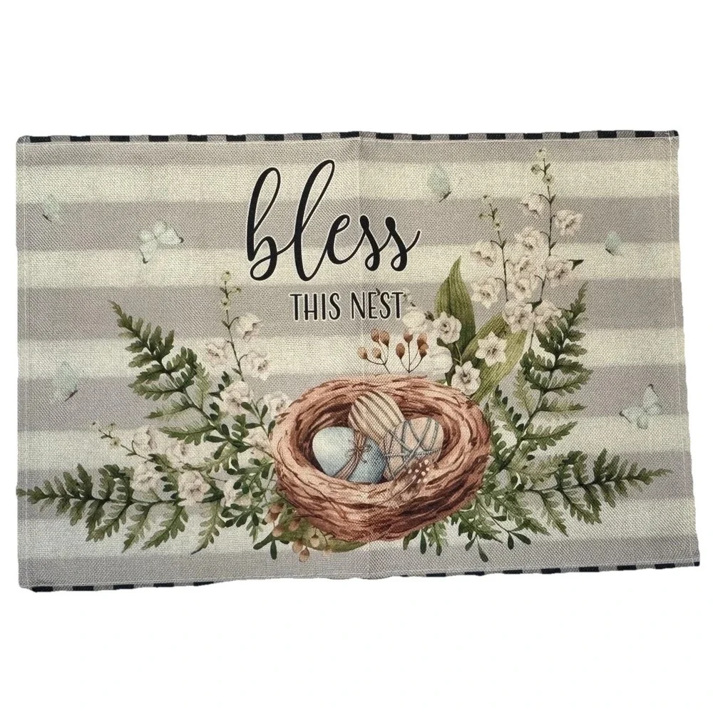 Easter Placemats Set of 6 Farmhouse Bunny Spring Table Decor Gingham Floral - Picture 7 of 8